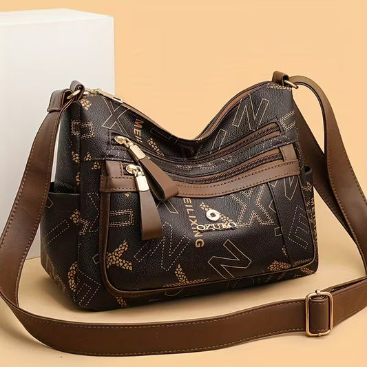 Women'S Genuine Textured Printed Multi-Layer Large Capacity Crossbody Bag