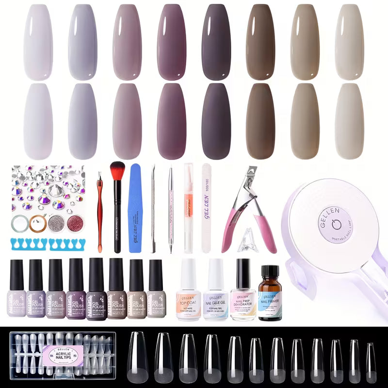 All-In-One Gellen Jelly Gel Nail Polish Kit with LED Lamp