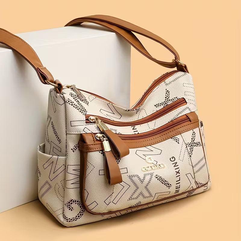 Women'S Genuine Textured Printed Multi-Layer Large Capacity Crossbody Bag